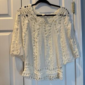 Chico's Ivory Crochet-Detail Boho Tunic